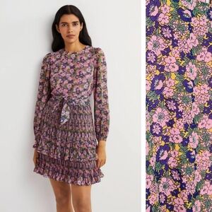 NWT Boden Pink Floral Pleated Plisse Mini Dress Women's Size 12
